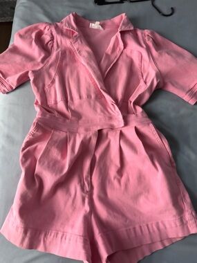 Pink Denim Short Sleeve Romper